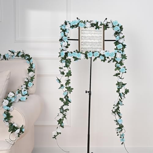 5Pcs 41Ft Flower Garland Rose Vines Blue & White Floral Garland Flower Vine in Blue and White, alternate view 3