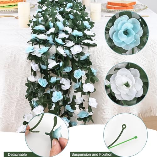 5Pcs 41Ft Flower Garland Rose Vines Blue & White Floral Garland Flower Vine in Blue and White, alternate view 4