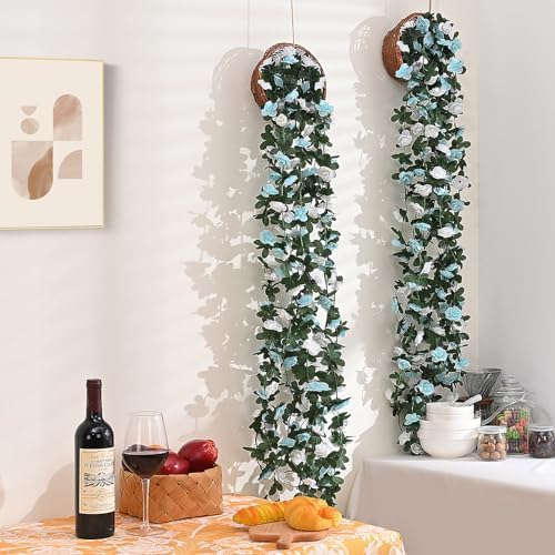 5Pcs 41Ft Flower Garland Rose Vines Blue & White Floral Garland Flower Vine in Blue and White, alternate view 5