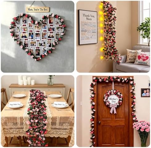 5Pcs 41FT Pink Flower Garland for Backdrop and Mothers Day Decor, alternate view 6