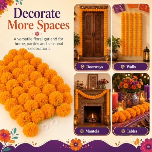 5PCS Artificial Marigold Garland - Light Orange Garlands for Decor, alternate view 5