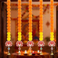 5PCS Artificial Marigold Garland with Lotus and Bell for Diwali Decoration