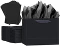 5PCS Black Gift Bags with Ribbon Handles 9.6"x7.9"x4.3" Medium Size Gift Bags (Tissue Paper included, Medium