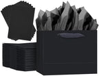 5PCS Black Gift Bags with Ribbon Handles 9.6"x7.9"x4.3" Medium Size Gift Bags (Tissue Paper included, Medium