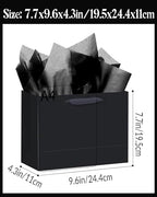 5PCS Black Gift Bags with Ribbon Handles 9.6"x7.9"x4.3" Medium Size Gift Bags (Tissue Paper included, Medium, alternate view