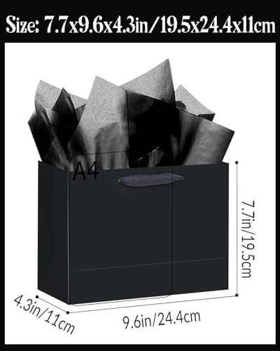 5PCS Black Gift Bags with Ribbon Handles 9.6"x7.9"x4.3" Medium Size Gift Bags (Tissue Paper included, Medium, alternate view