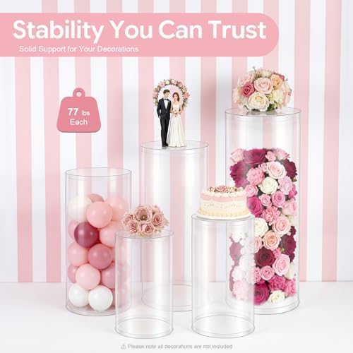 5Pcs Clear Cylinder Pedestal Stands for Party & Cake Stand, Clear Acrylic Round Pedestal Display Stand Plinth, alternate view