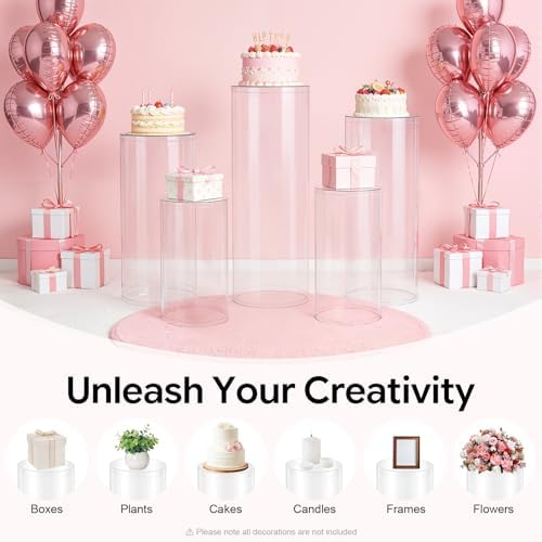 5Pcs Clear Cylinder Pedestal Stands for Party & Cake Stand, Clear Acrylic Round Pedestal Display Stand Plinth, alternate view