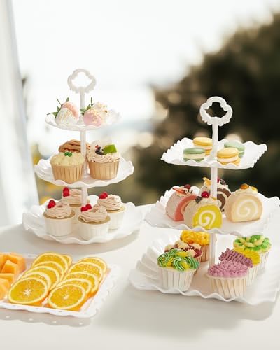 5pcs Cupcake Stand Dessert Table Display Set Serving Tray for Party in Bright White, alternate view 2