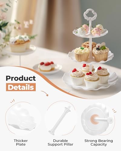 5pcs Cupcake Stand Dessert Table Display Set Serving Tray for Party in Bright White, alternate view 4
