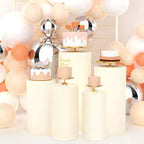5pcs Cylinder Pedestal Covers for Birthday Party Decor, Beige in Beige