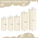 5pcs Cylinder Pedestal Covers for Birthday Party Decor, Beige in Beige, alternate view 2