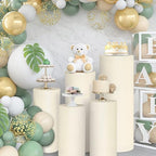 5pcs Cylinder Pedestal Covers for Birthday Party Decor, Beige in Beige, alternate view 3