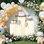 5pcs Cylinder Pedestal Covers for Birthday Party Decor, Beige in Beige, alternate view 4