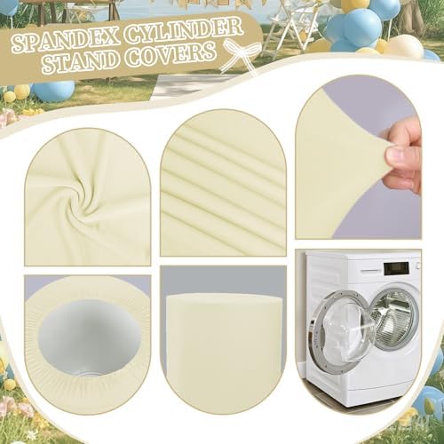 5pcs Cylinder Pedestal Covers for Birthday Party Decor, Beige in Beige, alternate view 5