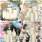 5pcs Cylinder Pedestal Covers for Birthday Party Decor, Beige in Beige, alternate view 6