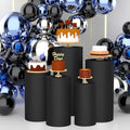 5pcs Cylinder Pedestal Covers for Birthday Party Decor, Black in Black