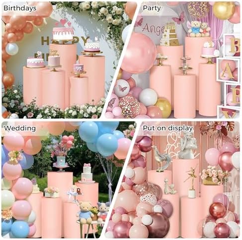 5pcs Cylinder Pedestal Covers for Birthday Party Decor, Dusty Pink in Dusty Pink, alternate view 5