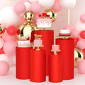 5pcs Cylinder Pedestal Covers for Birthday Party Decor, Red in Red