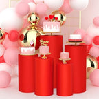 5pcs Cylinder Pedestal Covers for Birthday Party Decor, Red in Red