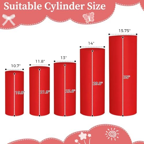 5pcs Cylinder Pedestal Covers for Birthday Party Decor, Red in Red, alternate view 2
