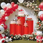 5pcs Cylinder Pedestal Covers for Birthday Party Decor, Red in Red, alternate view 3