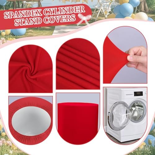 5pcs Cylinder Pedestal Covers for Birthday Party Decor, Red in Red, alternate view 5