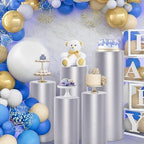 5pcs Cylinder Pedestal Covers for Birthday Party Decor, Sliver in Sliver, alternate view 4