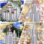 5pcs Cylinder Pedestal Covers for Birthday Party Decor, Sliver in Sliver, alternate view 5