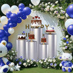 5pcs Cylinder Pedestal Covers for Birthday Party Decor, Sliver in Sliver, alternate view 6