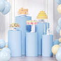 5Pcs Cylinder Pedestal Stand Covers, Blue Spandex Stretch Fit in Baby Blue