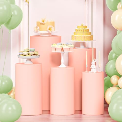 5Pcs Cylinder Pedestal Stand Covers, Dusty Pink Spandex in - in Dusty Pink