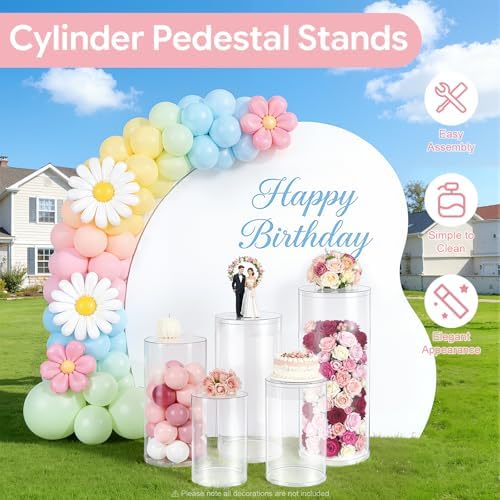 5pcs Cylinder Pedestal Stands for Flower Cake, Clear Display Plinth Pillars Tower Display Box for Wedding Party, alternate
