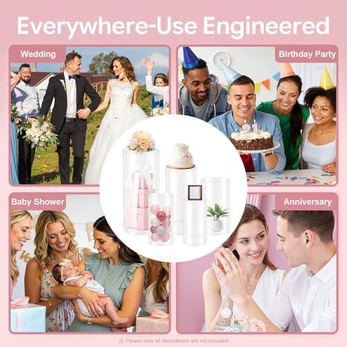5PCS Cylinder Pedestal Stands for Parties, White PVC Cake Stand Round Cylinder Stands Pedestal Display Plinth, alternate view