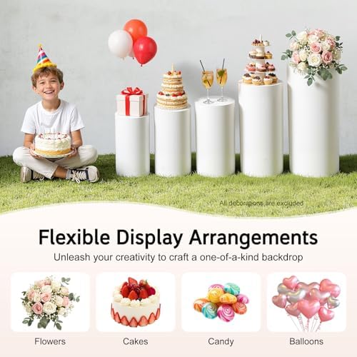 5Pcs Cylinder Pedestal Stands, White Cake Dessert Display Stand for Party in White, alternate view 6