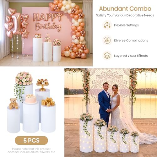 5PCS Cylinder Pedestal Stands, White Round Cake Pedestal Display, Sturdy Display Stands Pillars, Cylinder Table, alternate