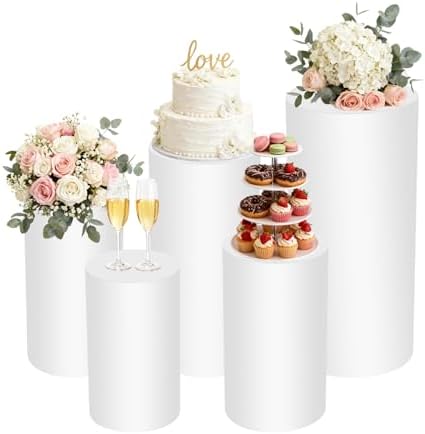 5Pcs Cylinder Stands, Round Cylinder Stands for Wedding & Party in White