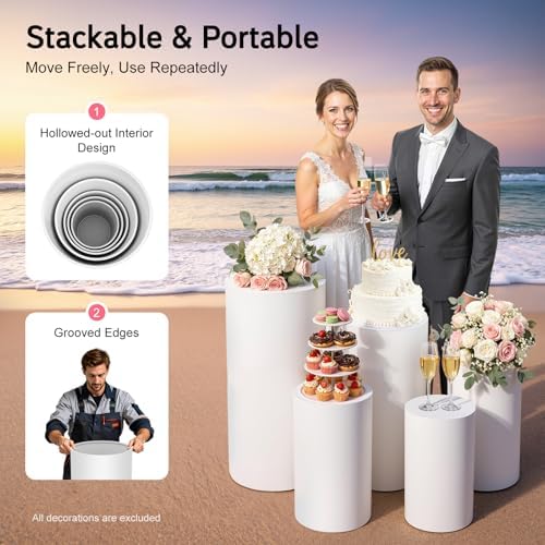 5Pcs Cylinder Stands, Round Cylinder Stands for Wedding & Party in White, alternate view 5