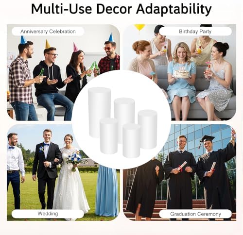 5Pcs Cylinder Stands, Round Cylinder Stands for Wedding & Party in White, alternate view 6