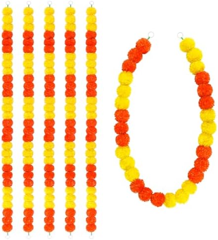 5Pcs Diwali Artificial Marigold Garlands for Home Wedding Decoration