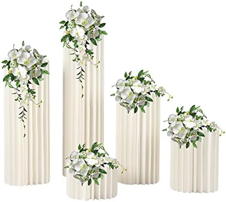 5PCS Foldable Cardboard Centerpiece Display, 8in 15in 23in 31in 3.3ft Height Cylinder Flowers Stand, 110lbs