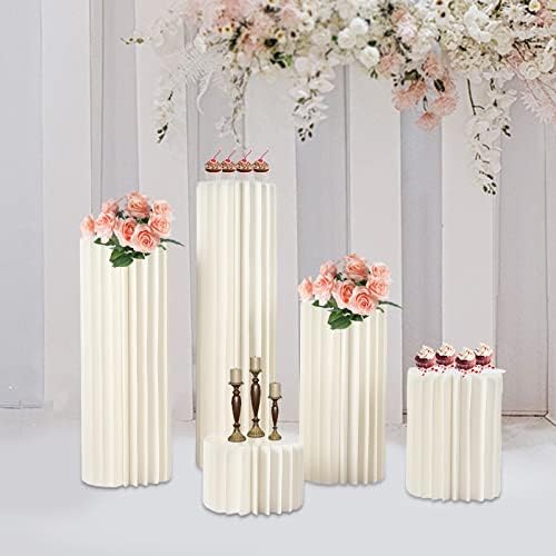 5PCS Foldable Cardboard Centerpiece Display, 8in 15in 23in 31in 3.3ft Height Cylinder Flowers Stand, 110lbs, alternate view 2