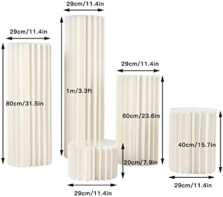 5PCS Foldable Cardboard Centerpiece Display, 8in 15in 23in 31in 3.3ft Height Cylinder Flowers Stand, 110lbs, alternate view 3