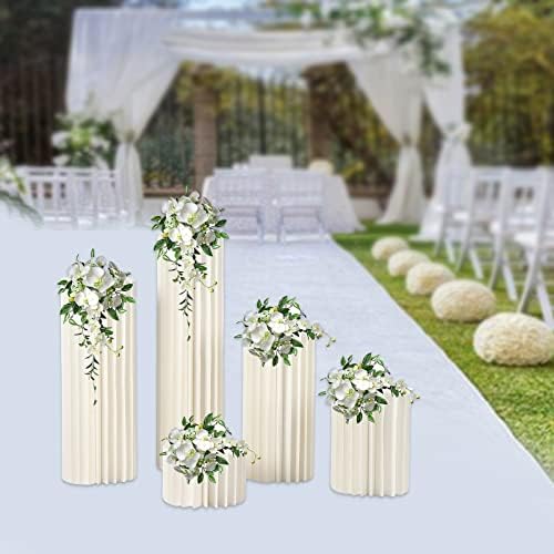 5PCS Foldable Cardboard Centerpiece Display, 8in 15in 23in 31in 3.3ft Height Cylinder Flowers Stand, 110lbs, alternate view 5