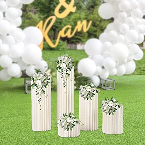 5PCS Foldable Cardboard Centerpiece Display, 8in 15in 23in 31in 3.3ft Height Cylinder Flowers Stand, 110lbs, alternate view 7