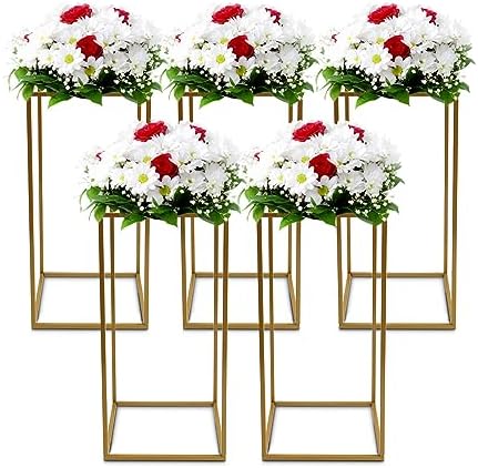 5pcs Gold Flower Stand, 23.6" Metal Column Display Rack in Gold