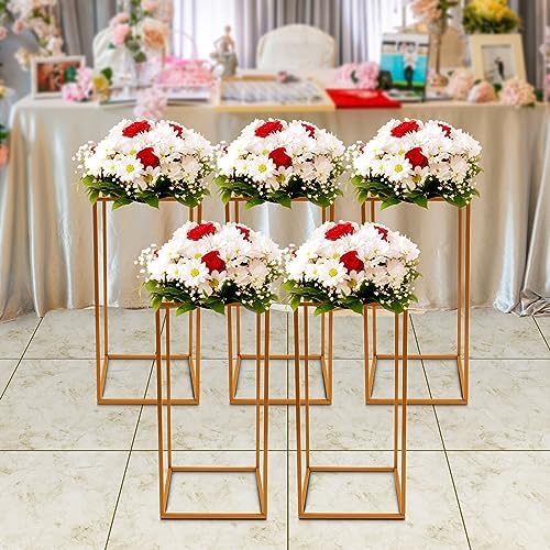 5pcs Gold Flower Stand, 23.6" Metal Column Display Rack in Gold, alternate view 2