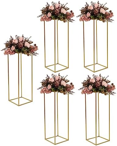 5pcs Gold Flower Stand,23.6'' Metal Column Flower Stand, Gold Centerpieces for Table Wedding Party, Tall