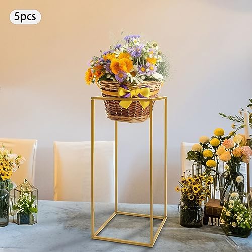 5pcs Gold Flower Stand,23.6'' Metal Column Flower Stand, Gold Centerpieces for Table Wedding Party, Tall, alternate view 4