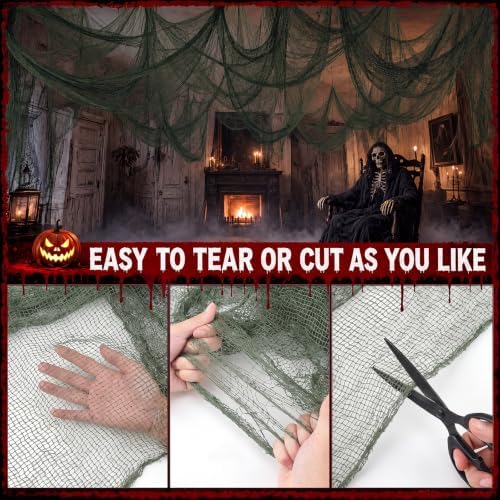 5Pcs Halloween Creepy Cloth Green 30×72inch, Creepy Fabric Halloween for Haunted House Supplies, Party Outdoor, alternate